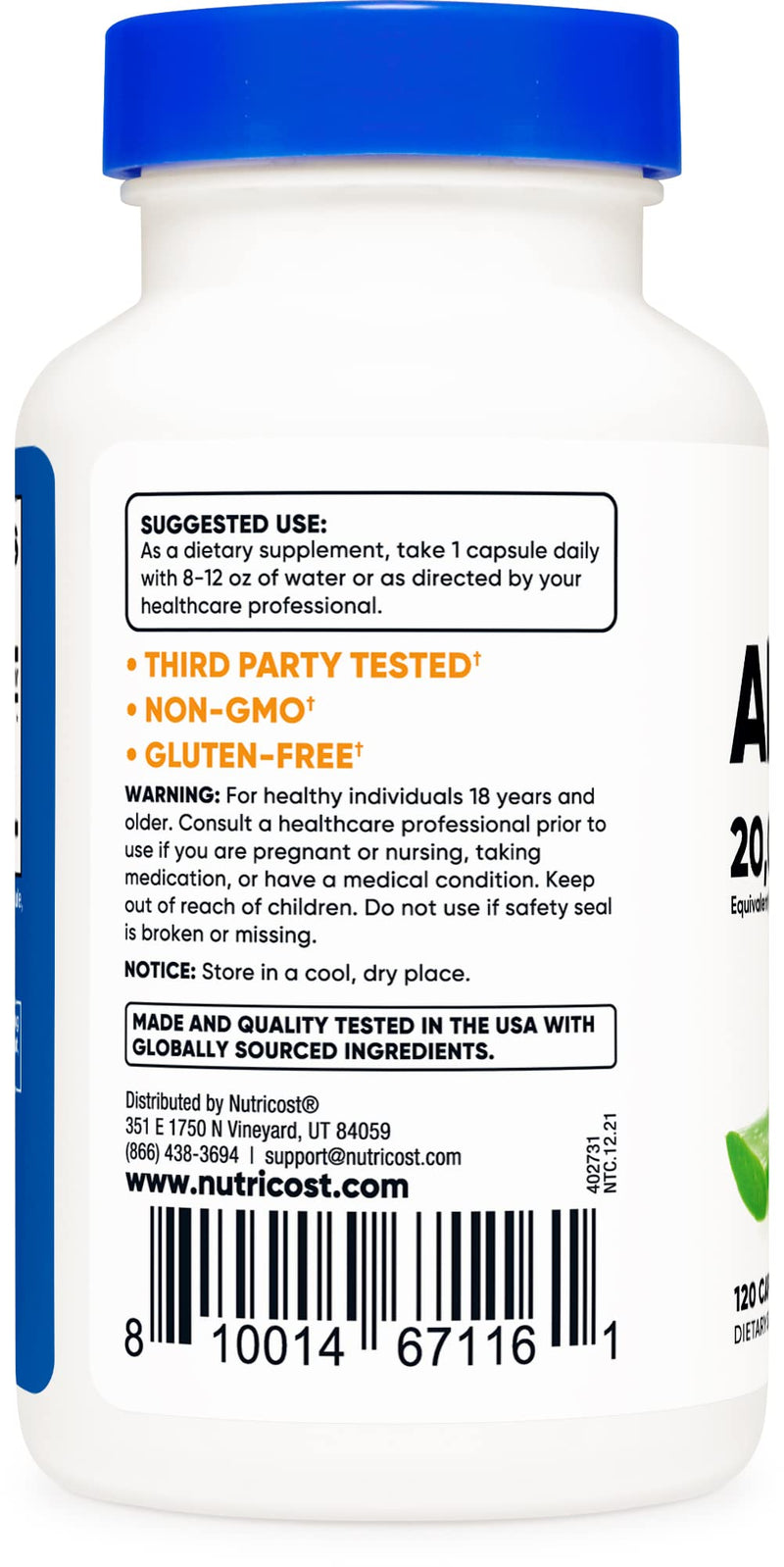 Nutricost Aloe Vera 20,000mg, 120 Capsules - Gluten Free, Non-GMO, Vegetarian Friendly (100mg of 200:1 Extract) - NewNest Australia
