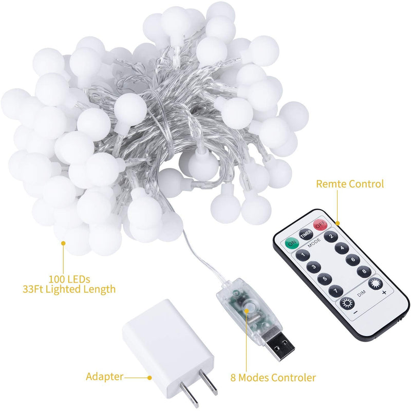 33 Feet 100 Led Mini Globe String Lights, USB Fairy String Lights Plug in, 8 Modes with Remote, Decor for Indoor Outdoor Party Wedding Christmas Tree Garden, Warm and Multi 33Ft Multi + Warm White - NewNest Australia