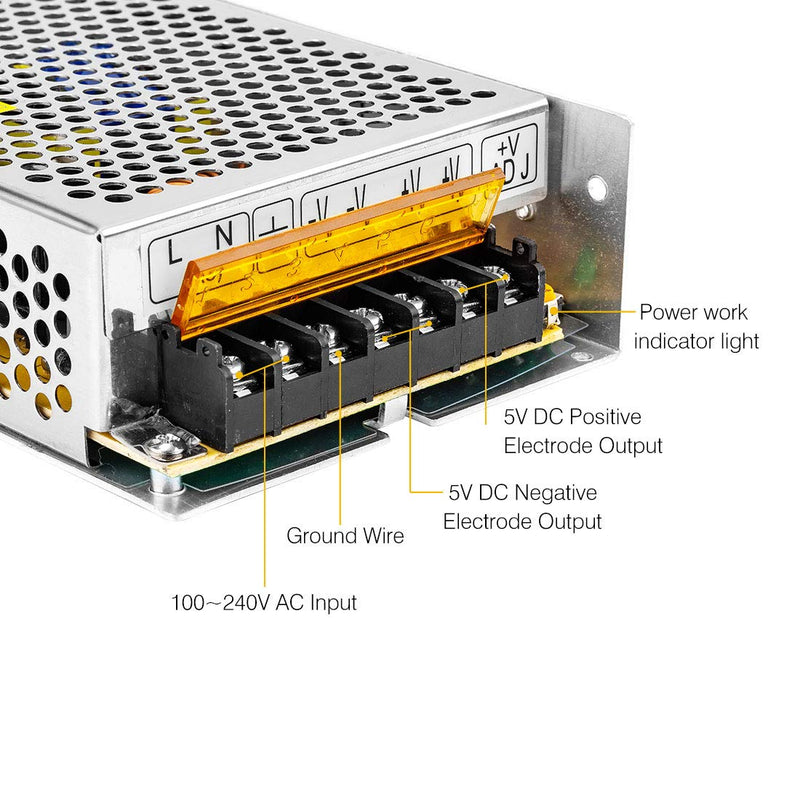 BTF-LIGHTING AC100-240V to DC5V20A Max100W Suit DC5V1A~DC5V20A Switching Power Supply Device Transformer Power Adapter Converter Jack for WS2812B WS2811 WS2813 SK6812 etc LED Strip/String/LED Matrix 5V20A 100W - NewNest Australia