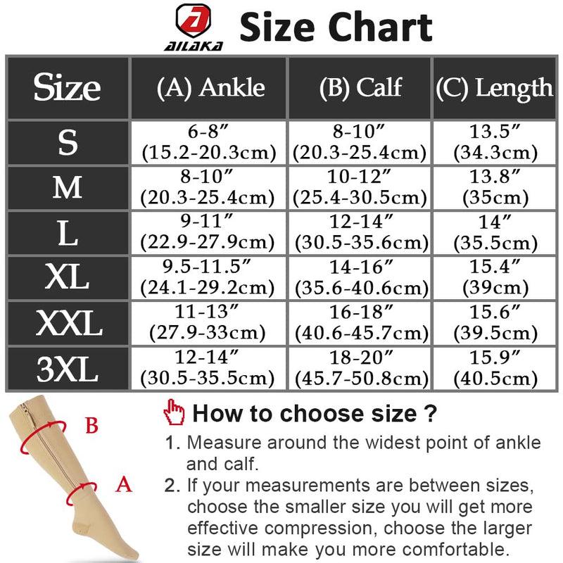 Ailaka Zipper Compression Socks Medical, 15-20 mmHg Knee High Compression Socks for Men Women, Close Toe Support Socks for Varicose Veins, Edema, Recovery, Pregnant, Nurse X-Large (1 Pair) Beige - NewNest Australia