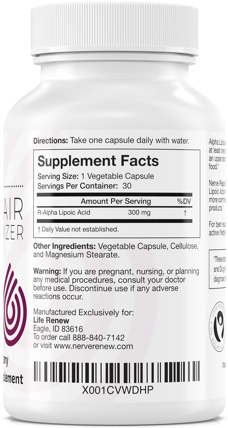 Nerve Renew Nerve Repair Optimizer - Dietary Supplement - 30 Capsules - 300 mg Stabilized R-Alpha Lipoic Acid per Capsule for Natural Nerve Discomfort Support - Fast Absorption - Safe and All Natural 30 Count (Pack of 1) - NewNest Australia