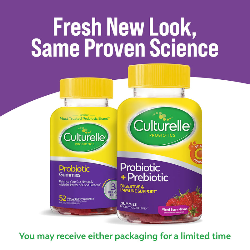 Culturelle Daily Probiotic Gummies for Men and Women, Probiotic + Prebiotic with Vitamin C Boost, Digestive + Immune Support*, Gluten Free, Mixed Berry Flavor, 52 Count Adult Daily Probiotic Gummies - NewNest Australia