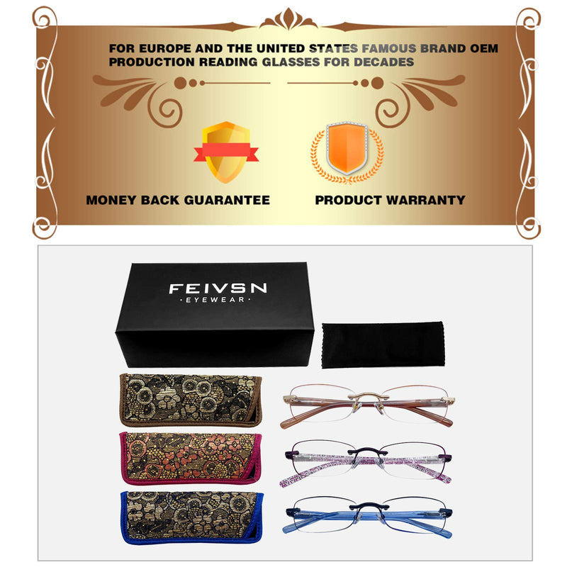 FEIVSN 3-Pack Rimless Reading Glasses For Women, Lightweight Spring Hinge Readers, Classic Elegant Artistic Eyeglasses UV 400 Set 01: Mix 3 Pairs(top Selling) 1.0 x - NewNest Australia