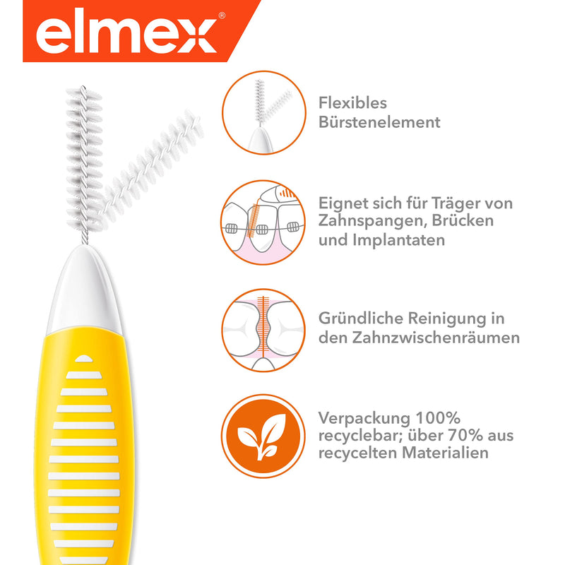 elmex interdental brush yellow (size 4, 0.7mm), 1 x 8 pieces - interdental brushes for cleaning medium spaces between teeth - NewNest Australia