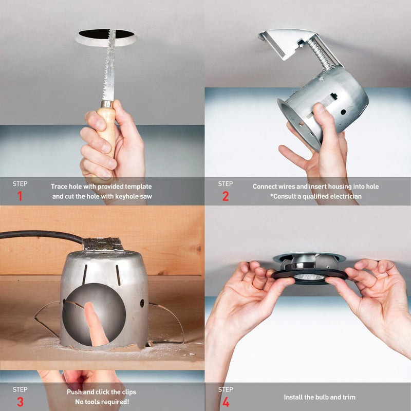 5" Rust Proof Indoor/Outdoor Ridged Baffle Round Trim Recessed Lighting Kit, White, Easy Install Push-N-Click Clips, 4.5" Hole Size,90671 1 Pack - NewNest Australia