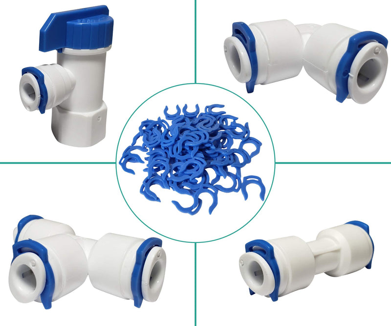 Metpure 1/4" Locking Clip for RO Reverse Osmosis Water Filtration Systems or Other Quick Connect Fitting Replacement Parts (100 Pack) 100 Blue - NewNest Australia