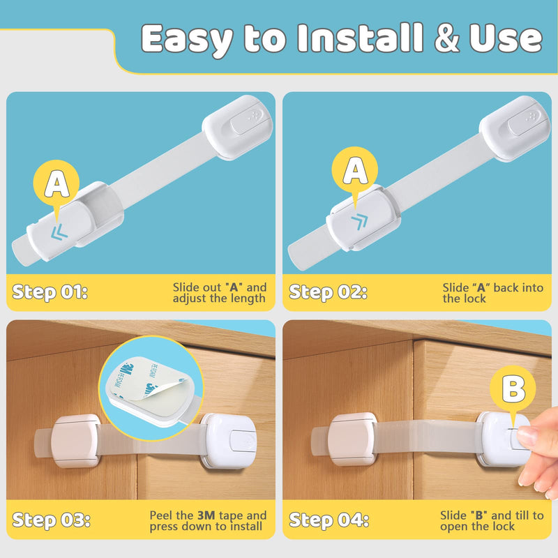 Baby Proof Cabinet Latches (2 Pack) Childproof Drawer Latches with 3M Adhesives, Adjustable Flexible Strap No Drilling Child Safety Cabinet Locks Straps Baby Drawer Locks for Kids Baby Safety 2 Pack - NewNest Australia
