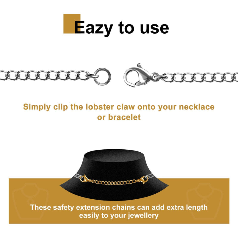 Necklace Extenders, 10Pcs Stainless Steel Gold Silver Necklace Bracelet Anklet Extension Chains with Lobster Clasps and Closures for Jewelry Making sliver&gold - NewNest Australia