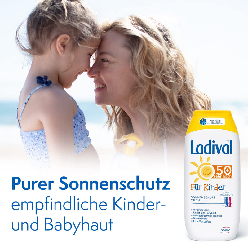Ladival children's sun milk SPF 50+ - perfume-free sun protection lotion for children - without dyes and preservatives - waterproof - 1 x 200 ml milk SPF 50+ - NewNest Australia