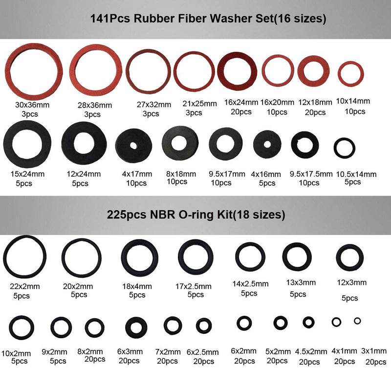 141 PCS Rubber Sealing Washer Kit with 225 PCS Faucet O-Rings Gasket Seal Assortment Set,34 Different Assorted Sizes - NewNest Australia