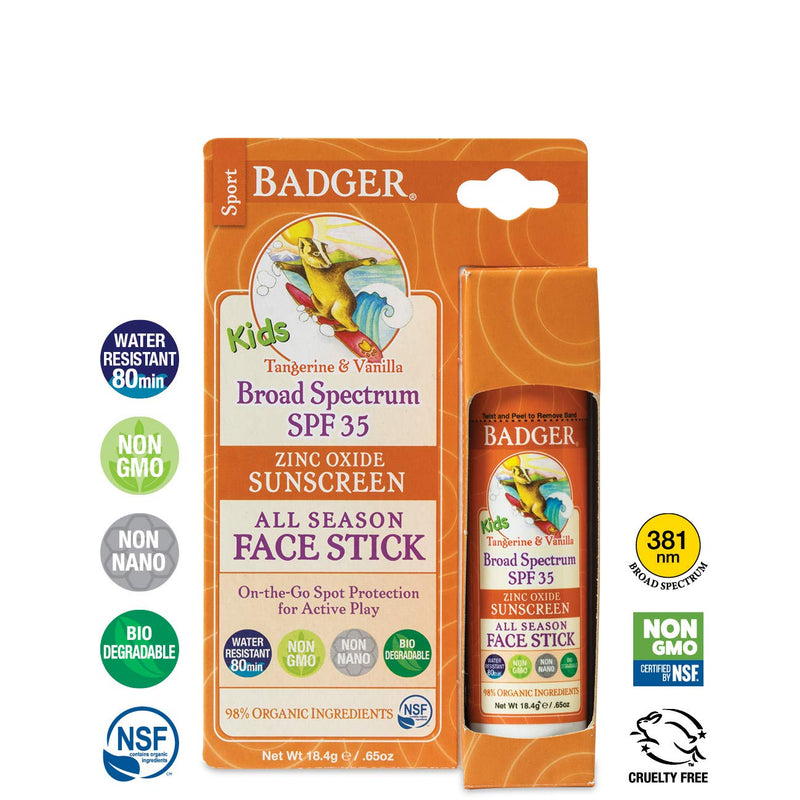 Badger Company, Kids Sport Sunscreen All Season Face Stick, SPF 35, Tangerine & Vanilla, .65 oz (18.4 g) - NewNest Australia