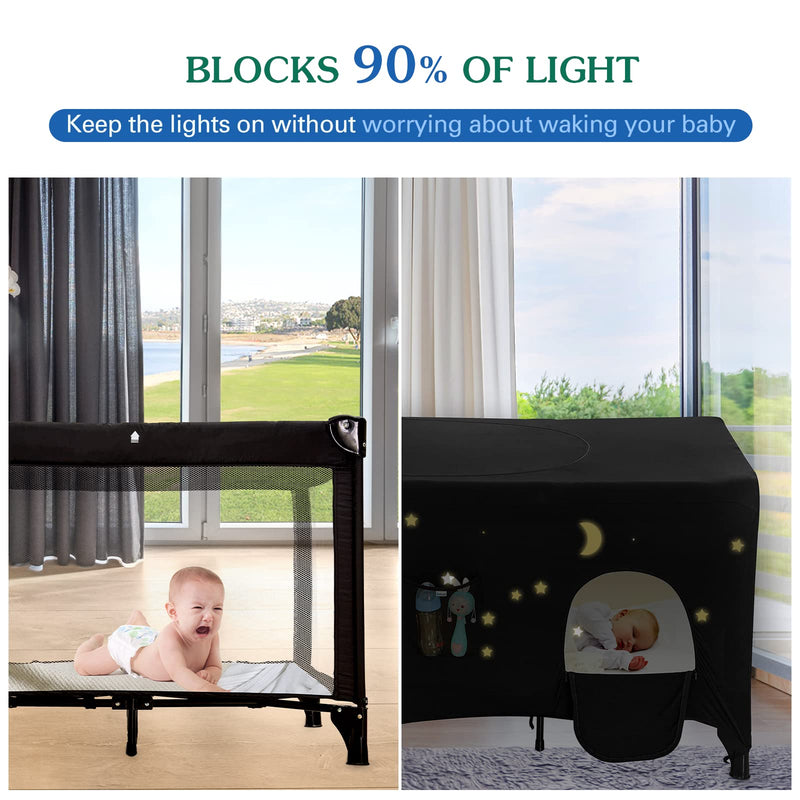 Pack N Play Blackout Cover, Hiaksedt Crib Canopy Cover for Pack and Play, Breathable Blackout Tent for Travel Crib, Portable Stretchy Netting Cover for Indoor Outdoor Travel Playard Black - NewNest Australia