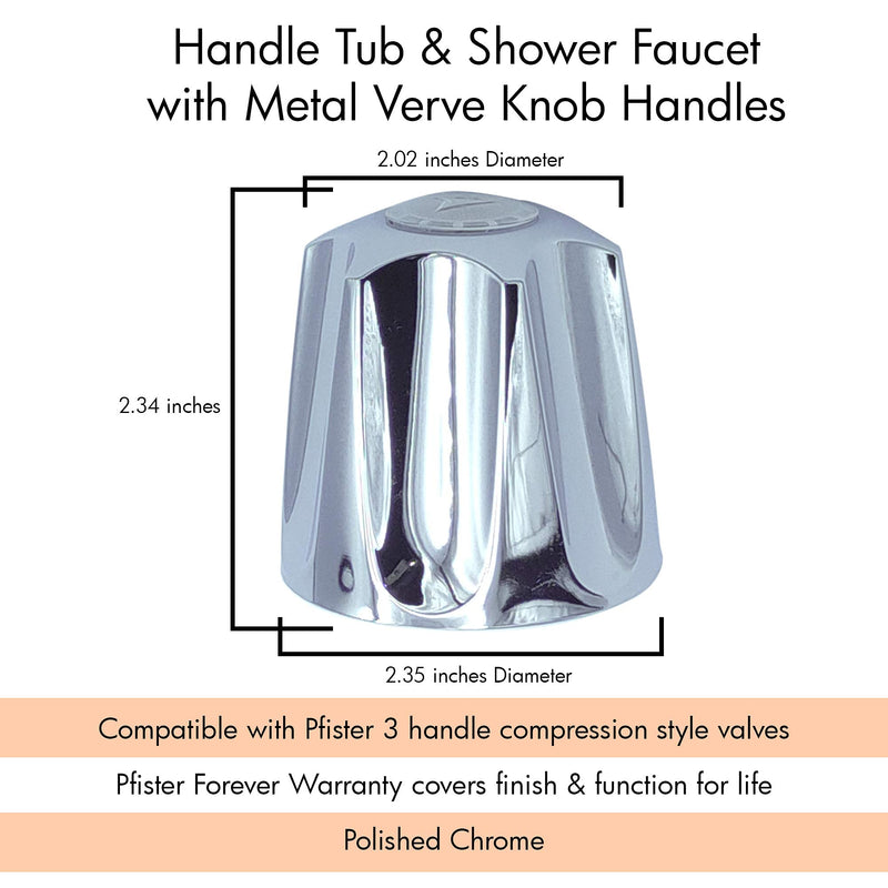 Tub and Shower 3 Piece Replacement Verve Handles for Price Pfister, 12 Point Broach, 3 Piece Set of Hot, Cold and Diverter, Polished Chrome - NewNest Australia