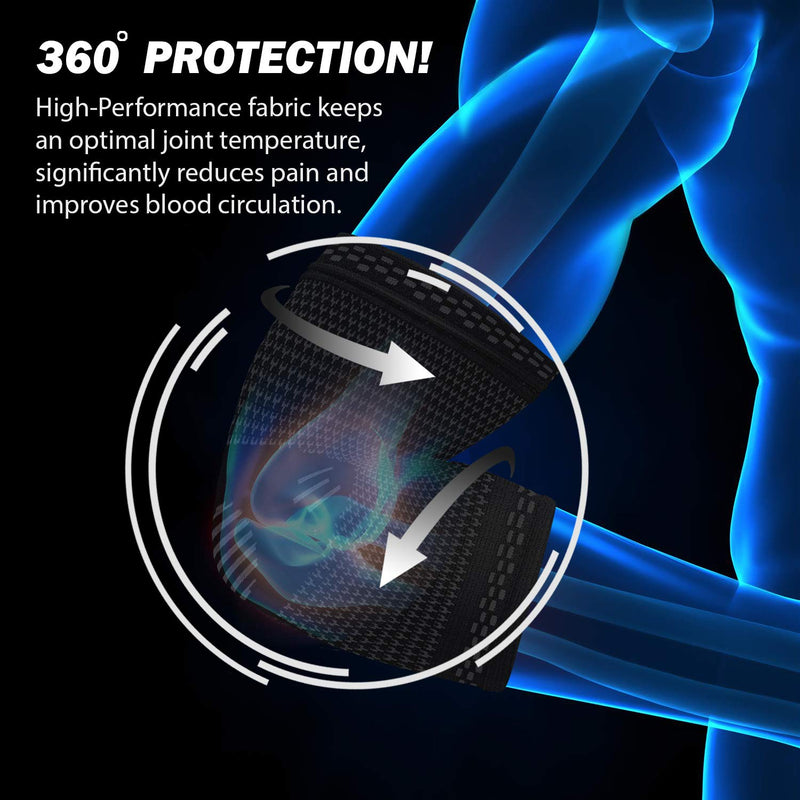 POWERLIX Elbow Support for Men/Women/Kids, 2 Pack Elbow Brace Compression Arm Support for Tendonitis, Tennis Elbow, Golfers Elbow, Support Sleeves for Sports Protection and Pain Relief, Black, Large L - NewNest Australia