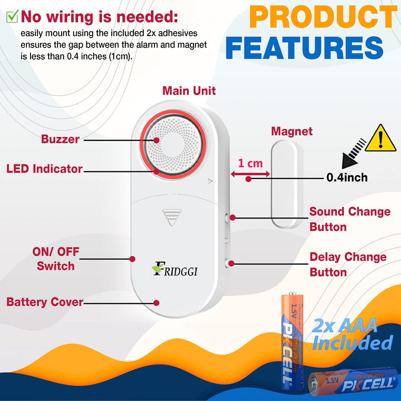 3in1 Alarm - Door Alarm with Delay 80 to 120 dB, Close Door Reminder, Time Delay Door Chime, Multiple Delays 0, 5, 10, 30, 60 Seconds. (White) White - NewNest Australia