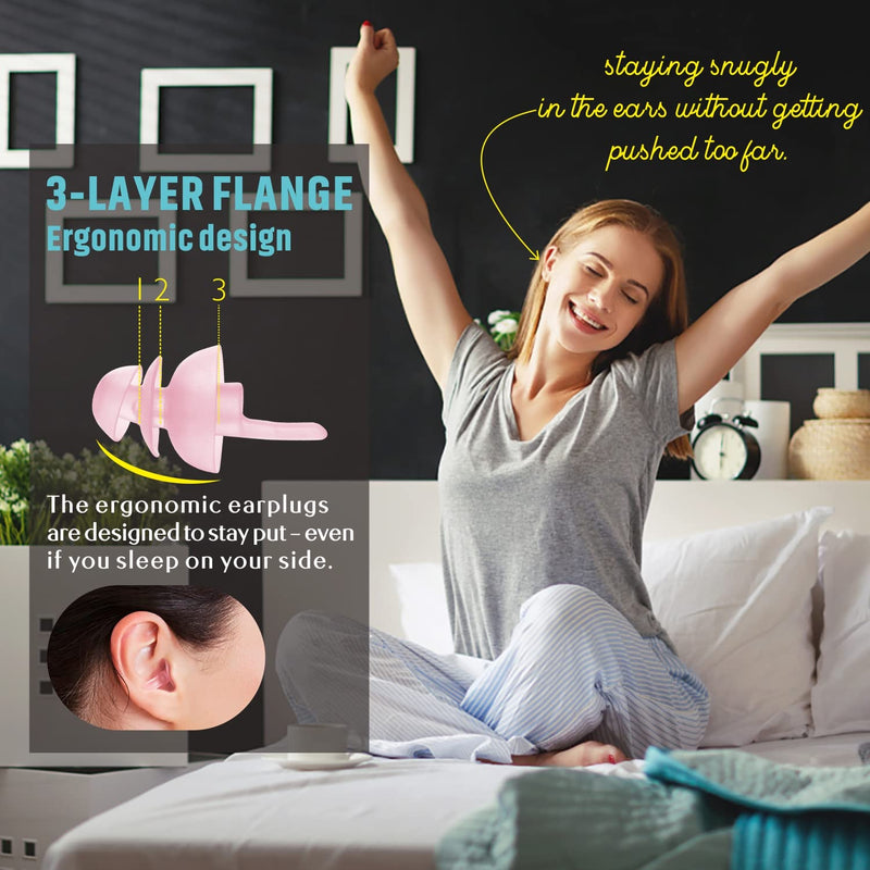 Ear Plugs for Sleeping 2 Pairs - 32dB Noise Reduction Earplugs with Detachable Cords, Reusable Soft Hearing Protection Ear Plugs for Sleep, Music, Festivals, Parties, Work, Study, Loud Events Pink - NewNest Australia
