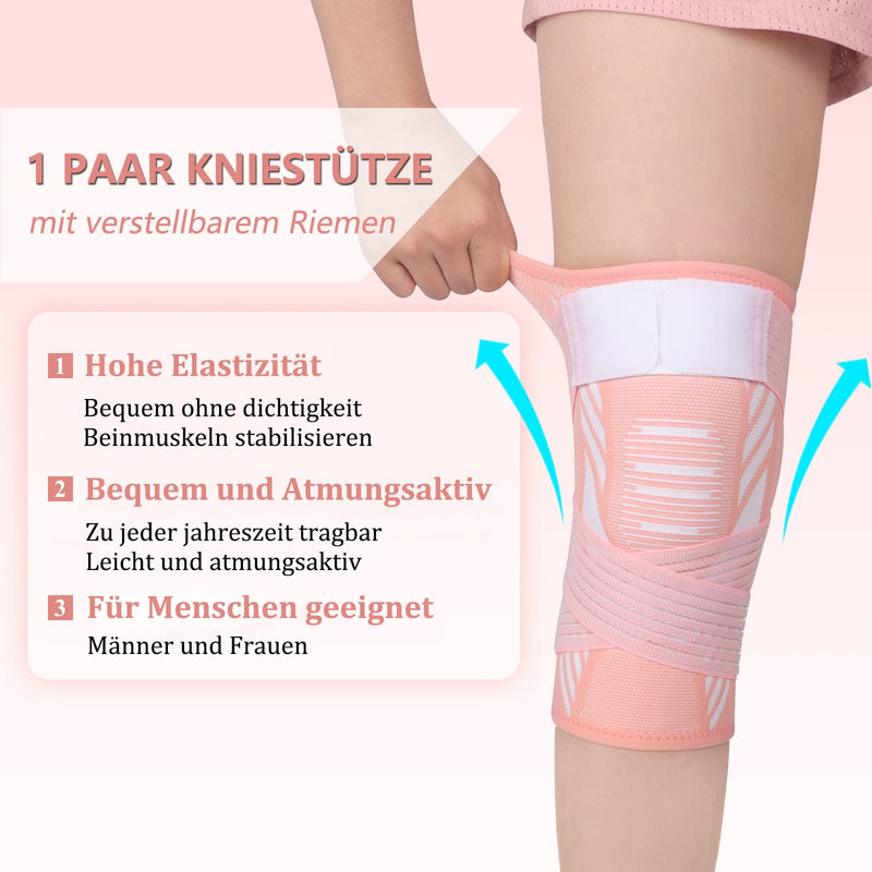 Knee Support For Men And Women, Pack Of 2, Knee Support With Adjustable Straps And Non-Slip Silicone For Sports, Running, Arthritis, Joint Pain, Ligament Injury, Meniscus Tear, Tendonitis (Pink, L) - NewNest Australia