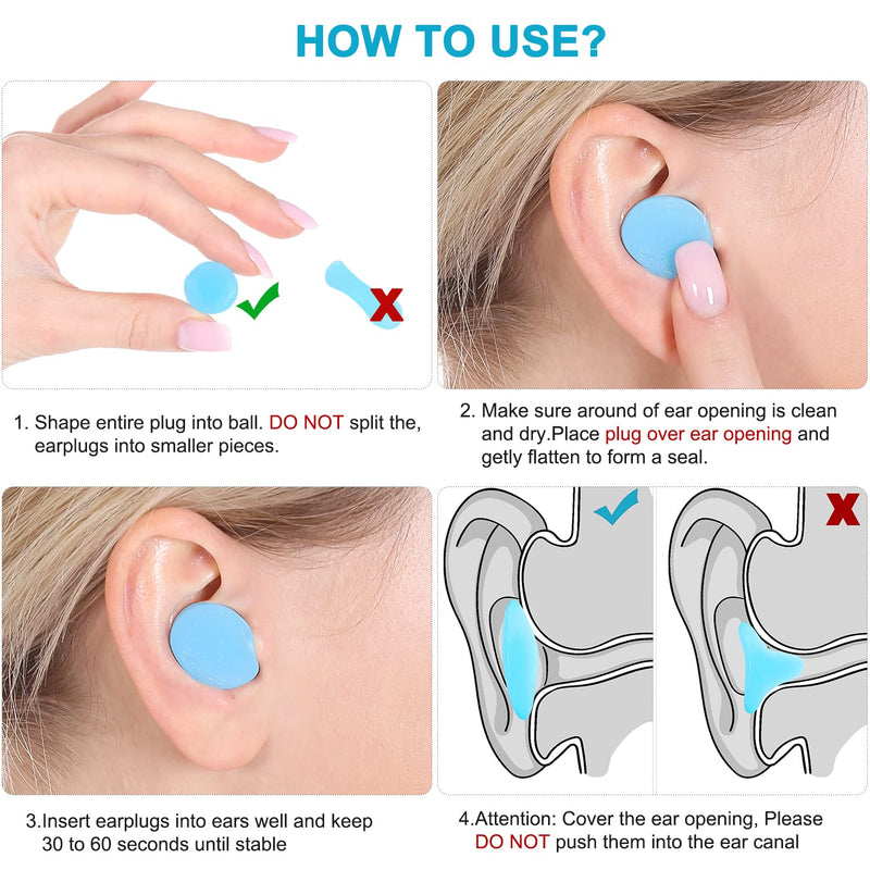 Reusable Silicone Ear Plugs, Waterproof Noise Cancelling Ear Plugs for Sleeping, Shooting, Airplanes, Concerts, Mowing, 22dB Highest NRR Blue - NewNest Australia