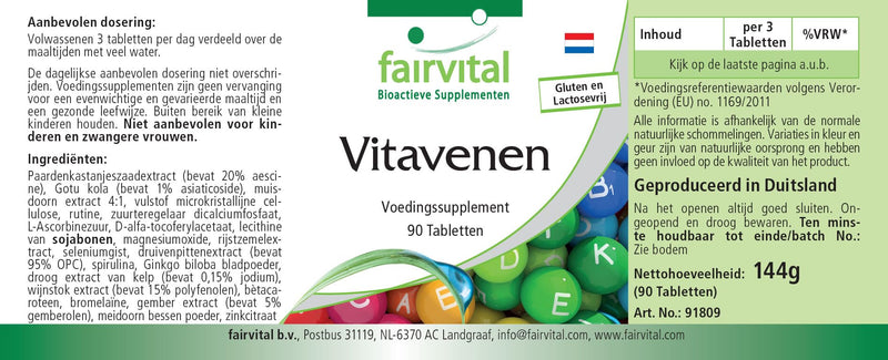 Fairvital | Vein vitamins - HIGH DOSE - VEGAN - 90 tablets - with grape seed extract, horse chestnut and more - NewNest Australia
