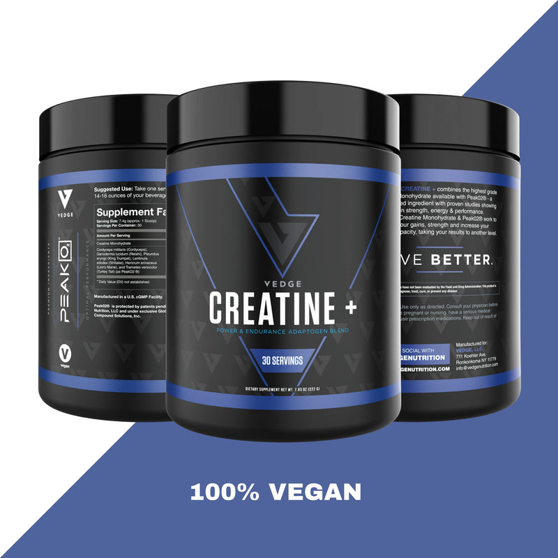 Vedge Nutrition Creatine + | Vegan Plant-Based Creatine Monohydrate Powder | Energy, Performance & Function | Ergogenic Aids for Athletes | Unflavored, 30 Servings - NewNest Australia