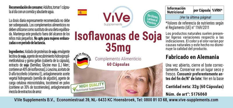 Soy isoflavones 35mg - 60 capsules - high dosage and vegan - made from standardized soybean extract | Quality from Germany from ViVe Supplements - NewNest Australia