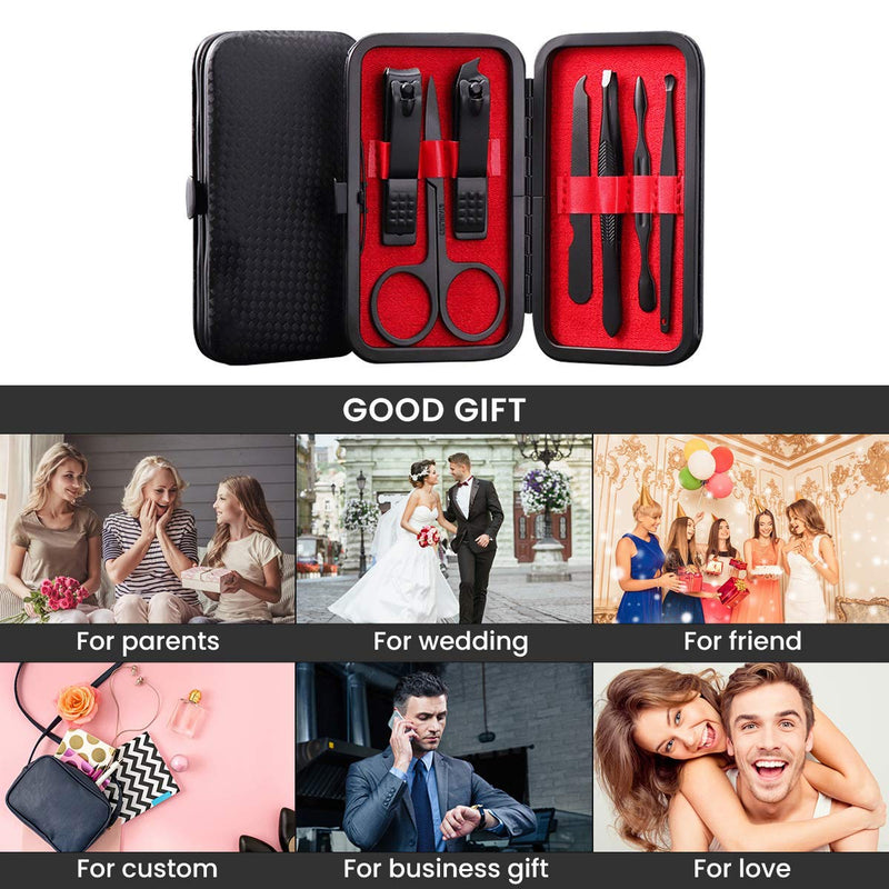 Nail Clipper Manicure Set, 7 In 1 Stainless Steel Professional Pedicure Kit Nail Scissors Grooming Kit with Black PU Leather Case for Travel & Home Use (Red Leather) red - NewNest Australia