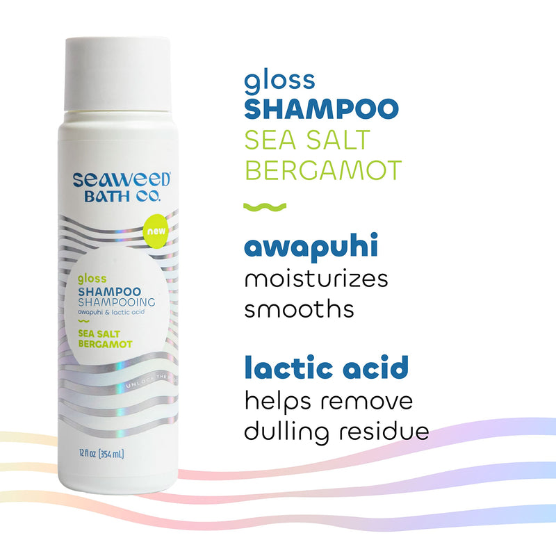 Seaweed Bath Co. Gloss Shampoo, Sea Salt Bergamot Scent, 12 Ounce, Sustainably Harvested Seaweed, Awapuhi, Lactic Acid, For All Hair Types - NewNest Australia