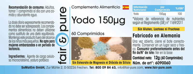 Fair & Pure® - Iodine tablets 150mcg made from potassium iodide - 100% of the daily requirement - vegan - without magnesium stearate - 60 tablets - NewNest Australia