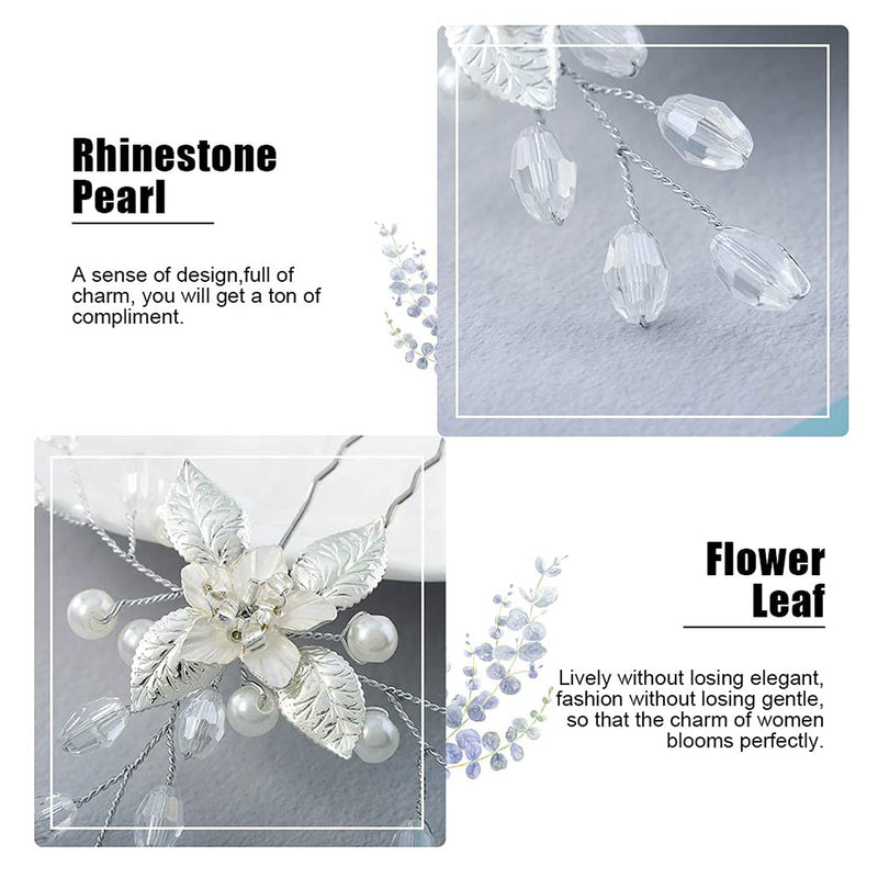 3 PCS Bride Wedding Hair Pins Clips Silver Crystal Leaf Flower Pearls Headpieces Bridal Hair Jewelry Accessories for Women, Girl, Lady, Party Wedding Prom - NewNest Australia