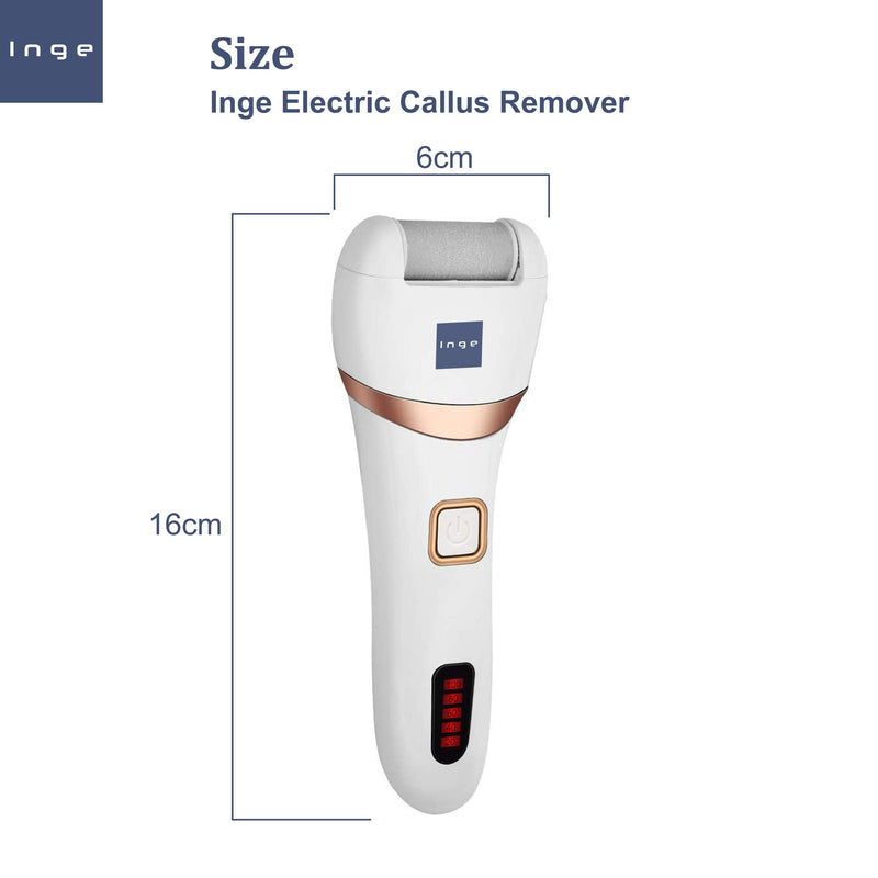 Inge Electric Foot File & Hard Skin Remover | Callus Remover for Feet & Dry Dead Skin Remover and Exfoliator with 3 Replacement Washable Rollers | Rechargeable - Waterproof - White - NewNest Australia