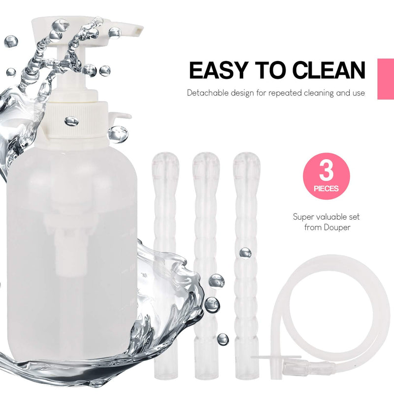 Douper Reusable Vaginal Douche, 300ml Women Vaginal Cleaning System Anal Douche Portable kit with 3 Nozzles, Maintain Feminine Hygiene for Daily Care, BPA & PVC Free - NewNest Australia