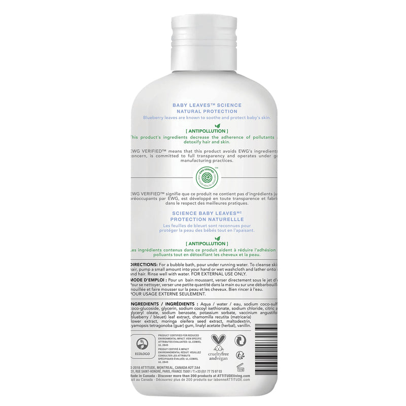 ATTITUDE Bubble Wash for Baby and Kids, EWG Verified Hypoallergenic Plant- and Mineral-Based Body Soap, Vegan and Cruelty-Free, Almond Milk, 16 Fl Oz (18313) - NewNest Australia