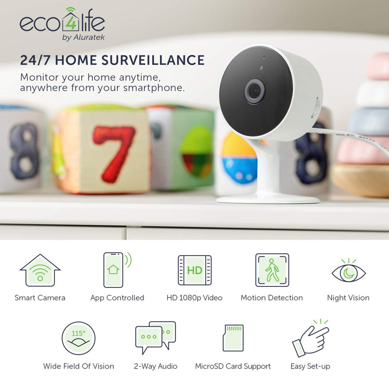 Aluratek SmartHome WiFi Security Camera with Night Vision, Motion Detection Alert Notfications, 2-Way Audio and Video Playback with Smartphone Application - NewNest Australia