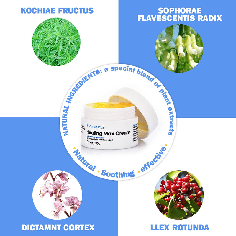 Recuren Plus Healing Max Cream Max Strength for Dermatitis Eczema Psoriasis Athletes Foot Jock Itch Urticaria Rash Rosacea Acne Ultimate Anti-Itch Solution - NewNest Australia
