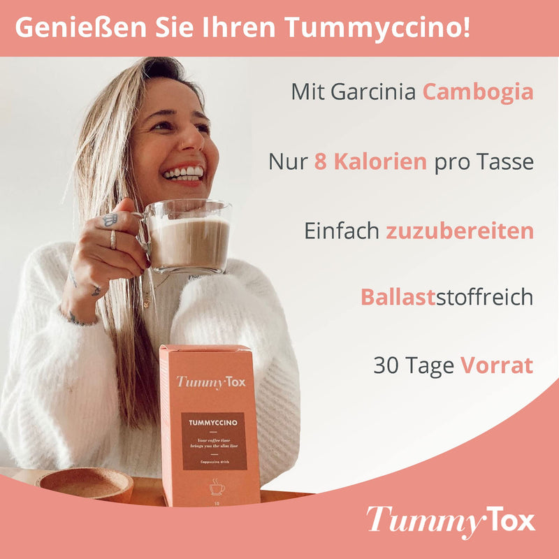 Tummyccino Caffeine Boost - Delicious Drink with Green Coffee Extract - Garcinia Cambogia and Guarana Extracts - 30 Sachets for 1 Month - With Free E-Book Guide - TummyTox - NewNest Australia