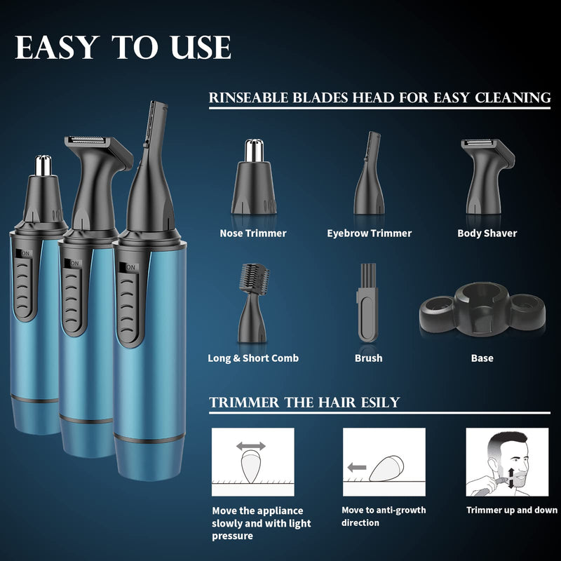 Professional nose hair trimmer for men, USB rechargeable nose hair trimmer for women, 3 in 1 nose hair remover with IPX7 waterproof, dual blades, easy cleaning blue - NewNest Australia