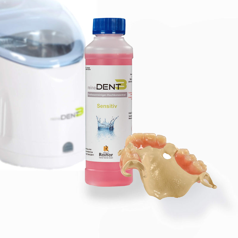 reinerDENT3 denture cleaner 250ml SENSITIVE XL particularly suitable for dentures made from materials for allergy sufferers - Peek and Bio HPP - NewNest Australia