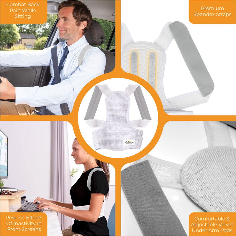 LyfeFocus S1 Premium Invisible Breathable Back Posture Corrector for Men & Women - Upper Back Support Brace & Straightener - Effective Posture Correction for Neck, Shoulder & Back Pain (White, Medium) White M (Pack of 1) - NewNest Australia