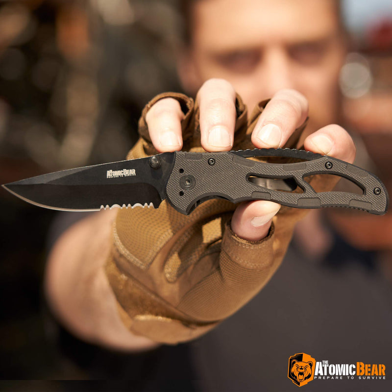 TacticaI Knife - Folding Knife Semi Serrated Stainless Steel Blade and G10 Handle Perfect for Rescue, Hunting, Fishing, Hiking, Camping, Climbing, Utility - NewNest Australia