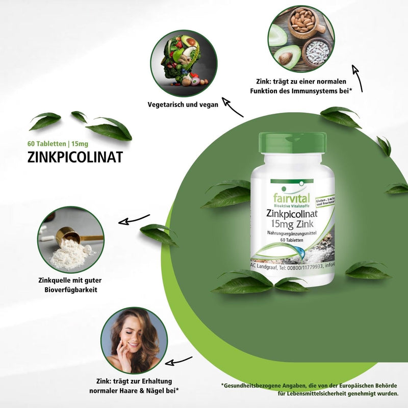 Fairvital | Zinc picolinate 15mg tablets - HIGH DOSE - VEGAN - 60 tablets - NewNest Australia