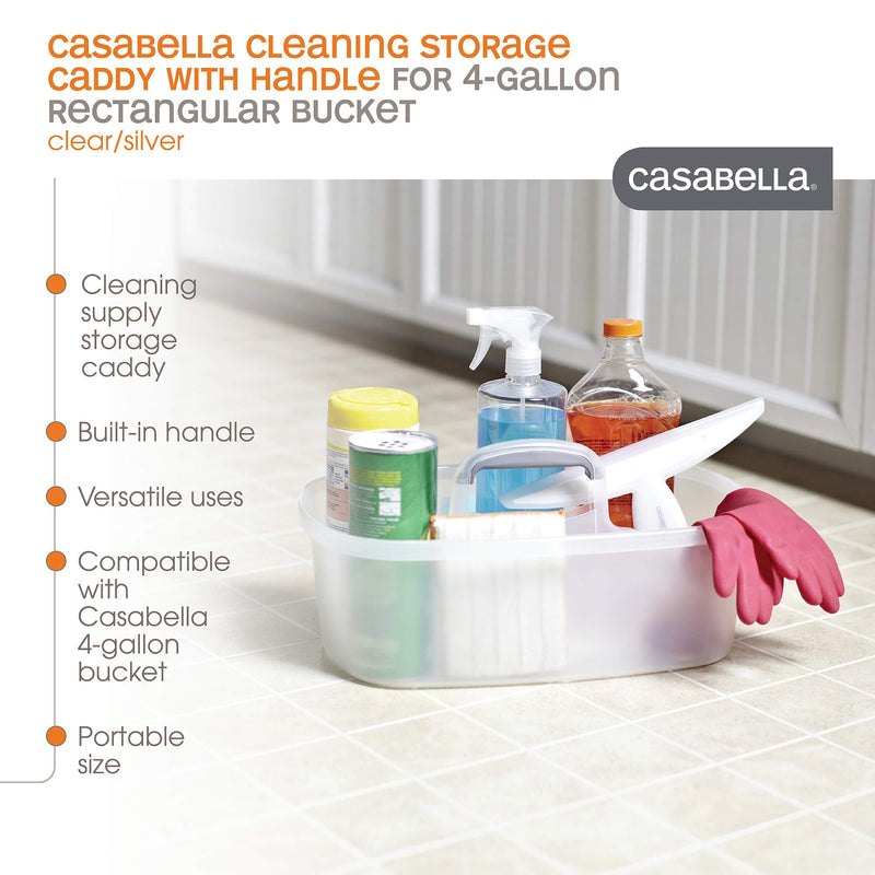 Casabella Cleaning Handle Bucket, Clear/Silver Rectangular Storage Caddy, Graphite, 4 gallons, Translucent 4 Gallon Caddy - NewNest Australia