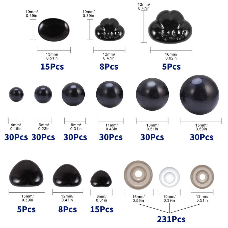 Safety Eyes and Noses, 462Pcs Black Plastic Stuffed Crochet Eyes with Washers for Crafts - NewNest Australia