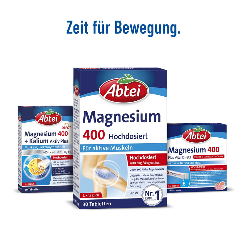 Abtei Magnesium 400 - high-dose magnesium - for active muscles - laboratory-tested, gluten-free, lactose-free and vegan - 30 tablets New - NewNest Australia