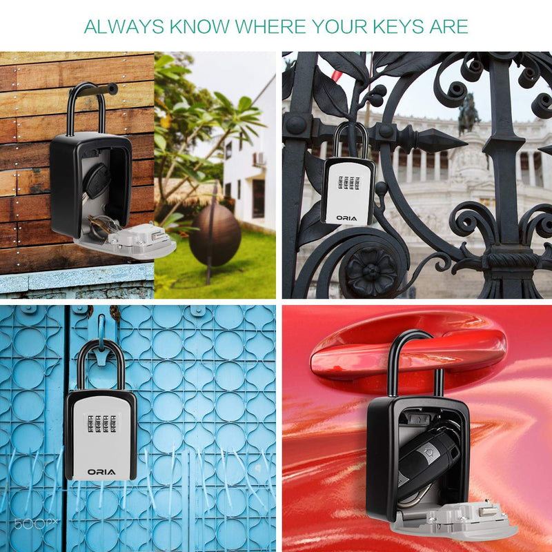 Key Lock Box, (NEW VERSION) Wall Mounted Key Safe Box, Weatherproof 4 Digit Combination Key Storage Lock Box, 5 Keys Capacity Lockbox with Removable Shackle for Indoor Outdoor, Small Size 3.66inch Black - NewNest Australia