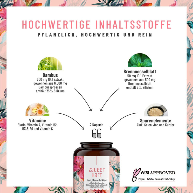 Hair Vitamins - 375mg High Dose Silicon & Biotin Zinc Selenium for Hair - Silica from Bamboo, Copper, Iod, Saw Palm, Nettle and B Vitamins - 120 Hair Vitamin Capsules - Vegan from Germany - NewNest Australia