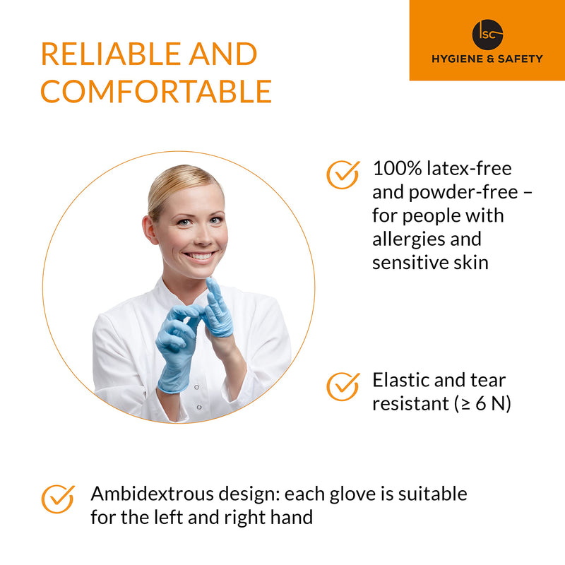 Nitrile Gloves by H&S (8 M Medium, blue), box of 100, powder free, latex free, eudermic, hospital quality medical grade disposable examination gloves, nonsterile ambidextrous, commercial use M (Pack of 100) - NewNest Australia