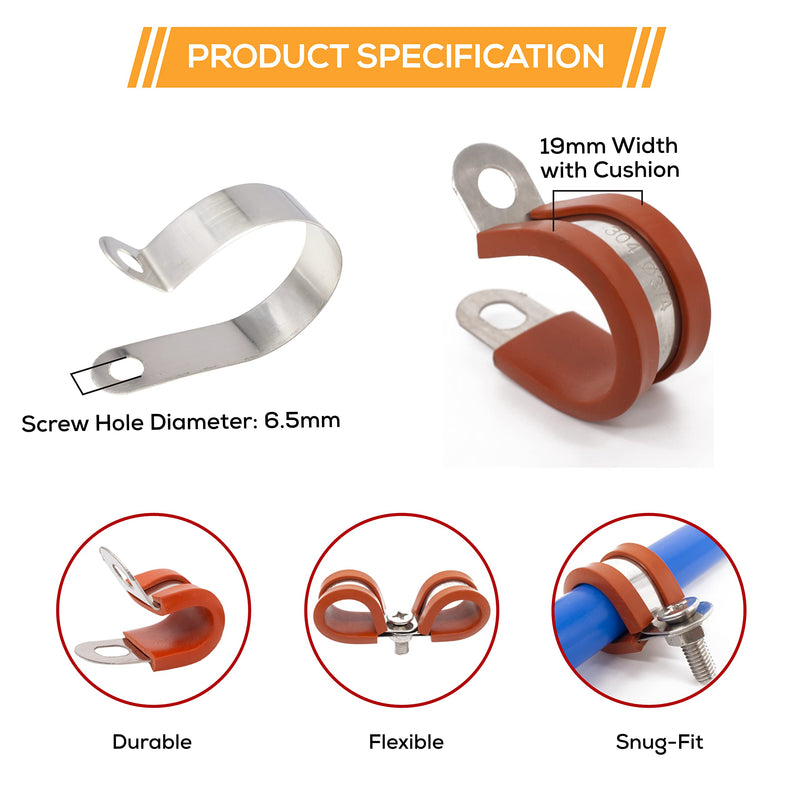 Phoenix Top-Notch Tools 25 Pack 1/4" (6mm) 304 Stainless Steel Red Silica Gel Rubber Insulated Cushion Cable Clamps, Fuel Line Clamp and Pipe Clamp - NewNest Australia
