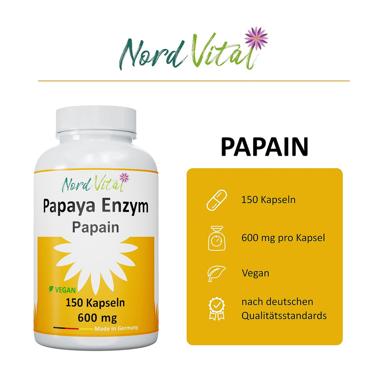 Papaya Enzymes - High Dose! - 150 Capsules - 1800 Mg Papain Per Daily Dose - 6 Million Units/G Enzyme Activity - Vegan - Natural Enzyme From Papaya Extract - German Production - NewNest Australia