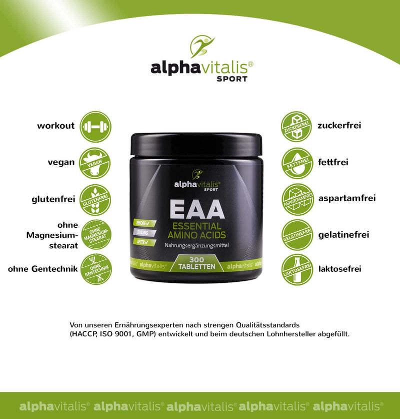 EAA tablets vegan - all 8 essential amino acids in high doses including BCAA and L-lysine - without magnesium stearate or capsules - essential amino acids 300 vegan tablets - NewNest Australia