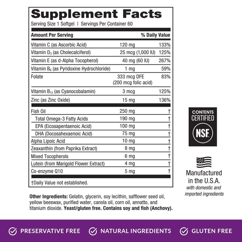 EyePromise Restore Supplement - 60 Softgel Capsules Containing Lutein, Vitamin C, Vitamin D, Vitamin E, Omega-3 Fish Oil, and Zeaxanthin - A Patented Complete Macular Health Formula - NewNest Australia